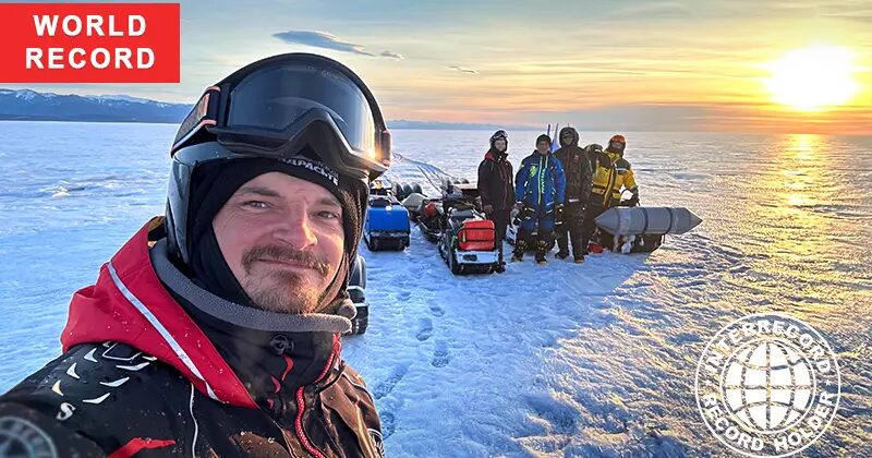 Shortest time to travel around lake Baikal, on ice, on motorcycle tugboats | Книга рекордов INTERRECORD | World Record