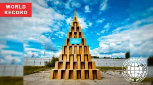 The tallest scratching post for cats, measuring 9.85 meters high