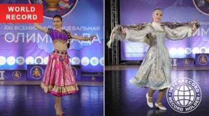 Lyubov Mashkova performing a solo ethnic dance at the Olympiad
