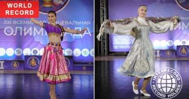 Lyubov Mashkova performing a solo ethnic dance at the Olympiad