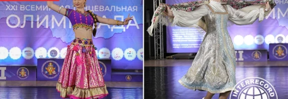 Lyubov Mashkova performing a solo ethnic dance at the Olympiad