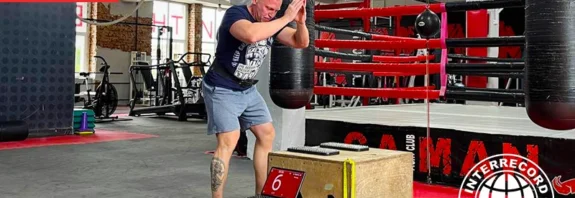 Dmitry Russkikh jumps onto sadhu board during nail fitness record