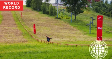 lya Savosin performing the world’s longest rail slide