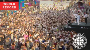 Participants hugging at VK FEST 2025 record event