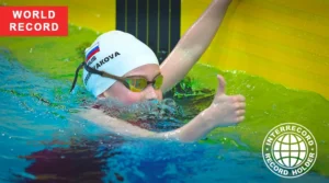 Eseniia Serebriakova setting a world record in 50m freestyle
