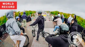 BMX rider on Tsar-ramp during record-breaking event in Luzhniki