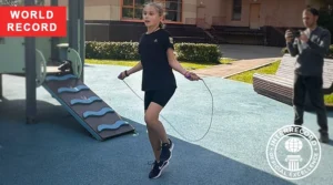 Varvara Chilidinova performing her skipping rope record on one leg