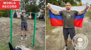 Alexey Getmanov performing record-breaking pull-ups