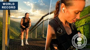 Vasilina Black during her world record climb of the Torgashinsky Staircase carrying a 5 kg load